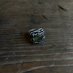 Labradorite, Chunky sterling silver band, handmade, size: 8